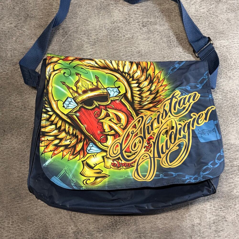 Y2k Christian Audigier Navy Messenger Bag